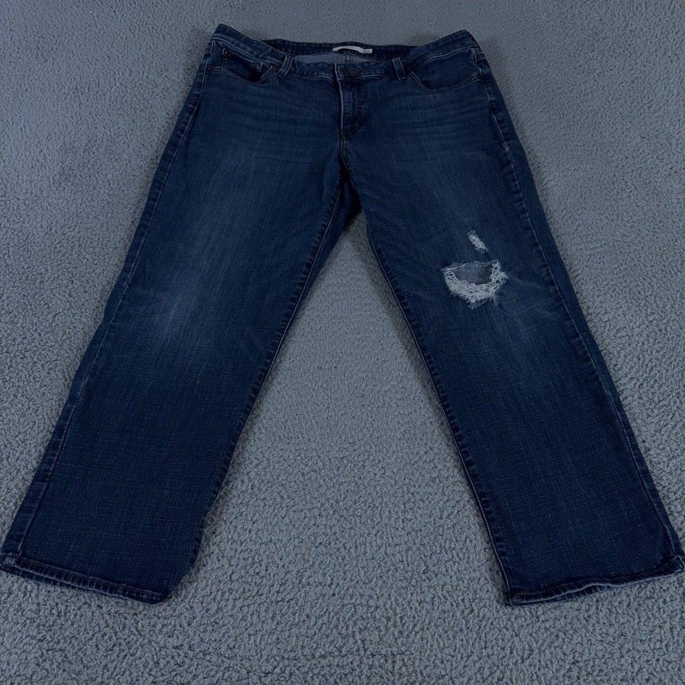 Levis Jeans‎ Womens 18W Blue Boyfriend Mid Rise Dark Wash Stretch Distressed
